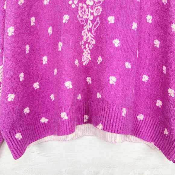 Sundance V-Neck Pullover Sweater Size L Petite Pink Boho Chic Paisley Floral - Picture 6 of 14